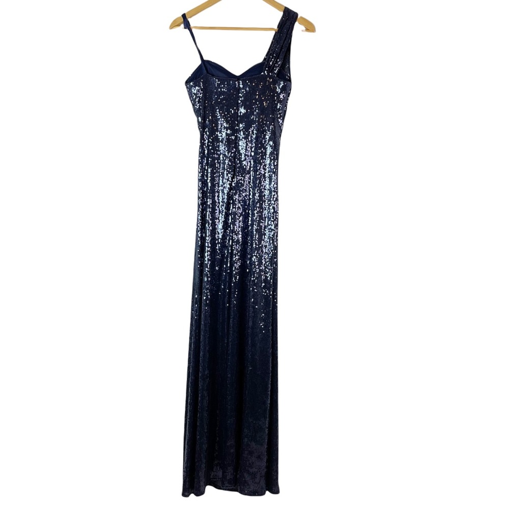 Cache Navy One-Shoulder Sequin Prom Gown - Picture 9 of 16